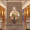 Traditional Chinese Tobacco And Alcohol Store Interior With Wooden Display Shelves Tables And Chairs