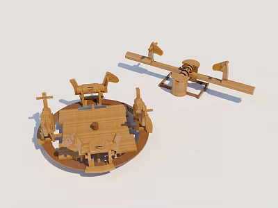 Handcrafted Wooden Garden Ornaments With Animal Shaped Figures And Seesaw Structure 3d model