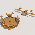 Handcrafted Wooden Garden Ornaments With Animal Shaped Figures And Seesaw Structure