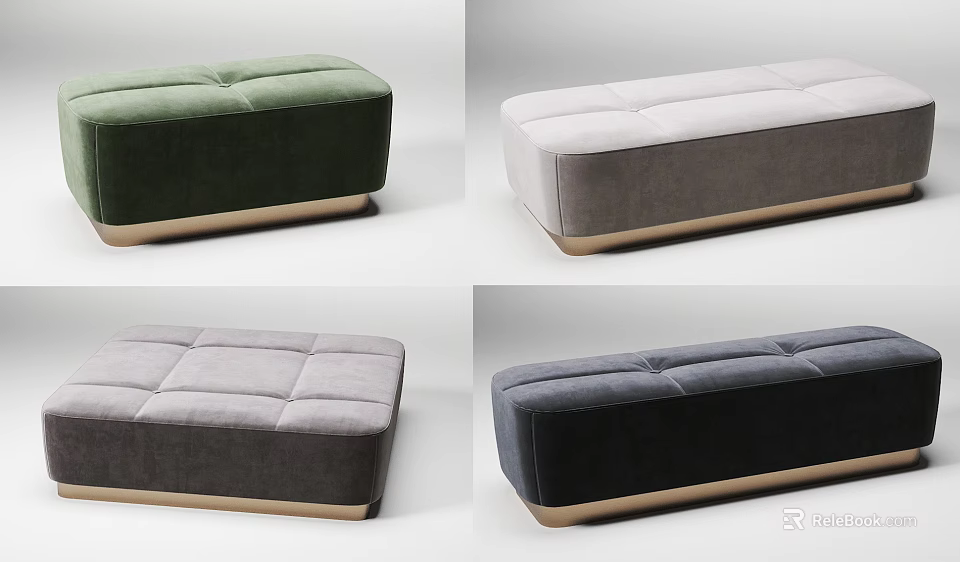 Modern Upholstered Sofa Benches With Velvet Fabric And Wooden Bases In Various Colors 3d model 