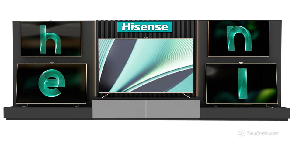 Hisense Television Showcased As Central Display With Surrounding Screens In Modern Setup 3d model 
