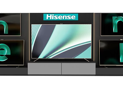 Hisense Television Showcased As Central Display With Surrounding Screens In Modern Setup 3d model