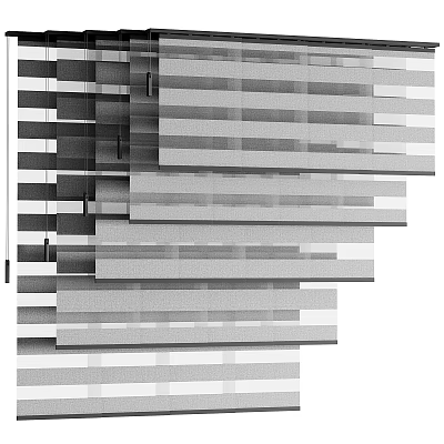 Modern Layered Gray Window Curtains With Stylish Design For Home Interior 3d model