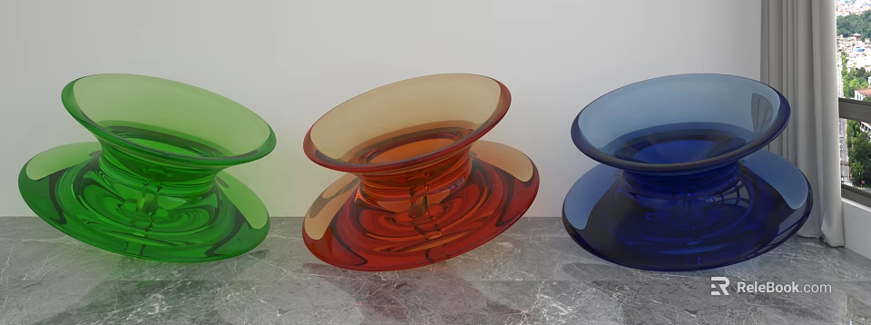 Modern Vibrant Colored Glass Single Chair On Marble Table Surface 3d model