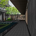 Modern Sales Office Building Design With Glass Curtain Wall Lawn And Steps