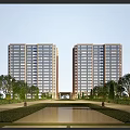 Modern High Rise Residential Buildings With Glass Curtain Walls And Landscaped Entrance Areas