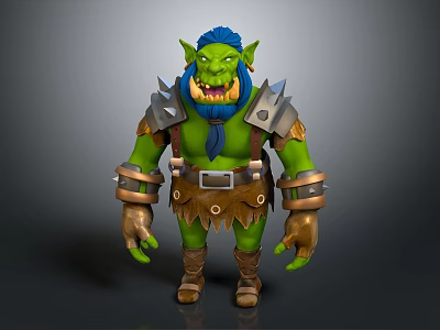 Orc Fantasy Game Movie Character With Green Skin Blue Hair Metal Armor And Scarf 3d model