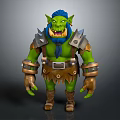Orc Fantasy Game Movie Character With Green Skin Blue Hair Metal Armor And Scarf