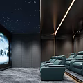 Modern Home Theater Interior Design With Large Projection Screen Starry Ceiling And Comfortable Seats