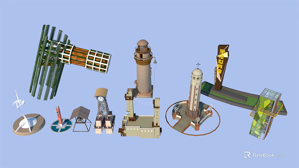 Various Tower Design Models Showcasing Different Architectural Styles and Structures 3d model