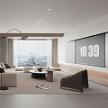 Modern Living Room Interior With Sofa Coffee Table TV And Floor to Ceiling Windows