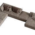 Modern Sectional Sofa With Comfortable Pillows And Neutral Upholstery In Living Room Layout 3d model