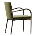 Elegant Single Chair With Beige Upholstery Dark Wood Frame And Brass Decorative Details