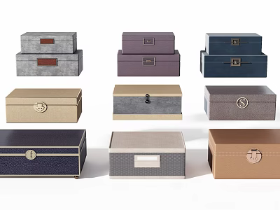 Decorative Storage Box Collection With Various Colors And Stylish Metal Clasp Designs 3d model