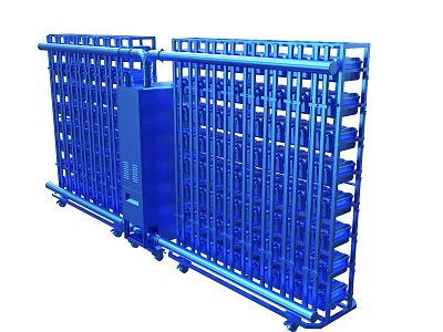 Durable Blue Electric Retractable Gate With Metal Frame And Mobile Structure 3d model