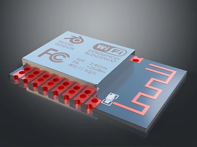 Advanced WiFi Module Circuit Board Supporting 2.4GHz 5GHz Extended Range with Red Interfaces 3d model