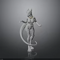 White Humanoid Fantasy Creature 3D Model With Tail Pointed Ears Claws And Sleek Design
