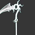 Bloodstained Scythe Weapon With Curved Blade Decorative Top And Spiked Handle On Black Background