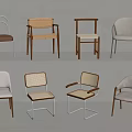 Modern Dining Chairs With Rattan Seats Wooden Frames And Neutral Color Upholstery