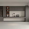 Modern Home Office Bookcase Design With Desk Lamp Computer And Frames 3d model