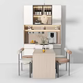 Modern Dining Table Set With Chairs Pendant Lights Coffee Machine And Cabinets 3d model