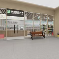 Modern Life Supermarket Exterior With Glass Facade Entrance Shelves And Bench For Daily Necessities