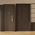 Dark Brown Modern Sliding Doors With Various Panel Designs And Glass Pane Insert 3d model