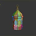 Vintage Decorative Lantern With Colorful Glass Panels And Intricate Metal Frame