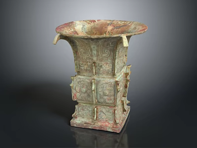 Ancient Chinese Bronze Ritual Vessel With Intricate Carvings Square Structure And Top Rim 3d model