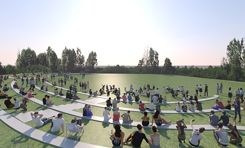 Big Lawn Park Sitting People Sitting People Many Audiences 3d model