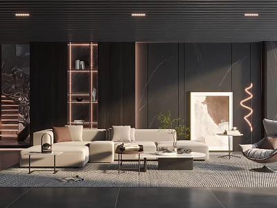 Modern Living Room Interior Design With Light Sofa Coffee Table Rug And Artwork 3d model