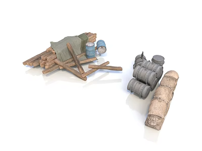Practical Household Supplies Including Wooden Rack Fabric Barrels And Scrolls 3d model