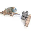Practical Household Supplies Including Wooden Rack Fabric Barrels And Scrolls