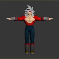 3D Animated Character Creature With Silver White Hair Red Coat Blue Pants Muscular Arms Outstretched