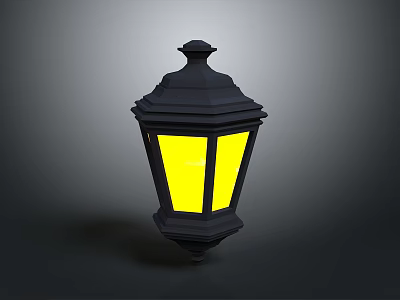 Black Decorative Lantern With Ornamental Top And Warm Yellow Light For Home Decoration 3d model