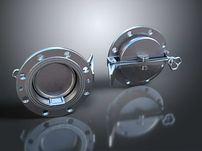 Shiny Circular Metal Components With Bolted Structure And Clamping Handles On Dark Background 3d model
