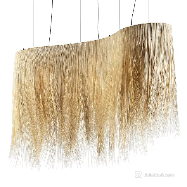 Handcrafted Natural Fiber Curved Chandelier with Dangling Strands for Modern Home Decor 3d model 
