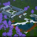 Traditional Chinese Ancient Architecture Surrounded By Lush Trees With Courtyard Pond And Stone Bridge