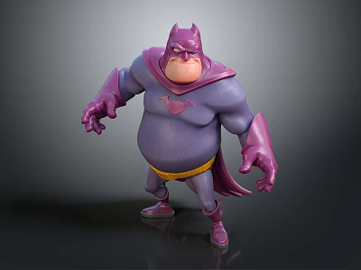 Muscular Purple Bat Themed Character With Mask Cape And Yellow Belt In 3d model