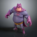 Muscular Purple Bat Themed Character With Mask Cape And Yellow Belt In
