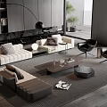 Modern Sofa And Coffee Table Set With Floor Lamp Black Chairs And Plant