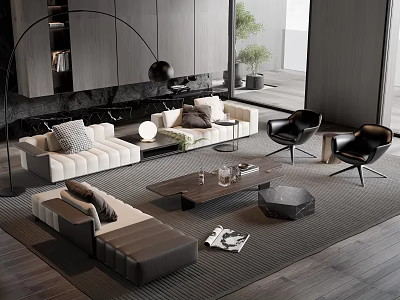 Modern Minotti Sofa Coffee Table Combination 3d model