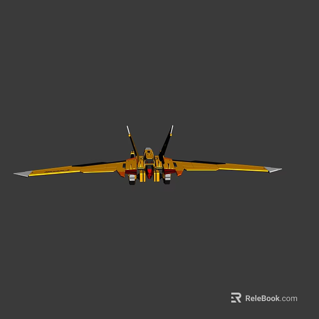 Advanced Fighter Jet Weapon With Yellow Exterior Twin Engines And Aerodynamic Wings 3d model 