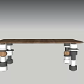 Modern Dining Table With Stacked Colored Circular Legs And Light Wooden Top