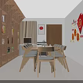 Modern Living Dining Space Interior With Sofa Long Table Chairs Bookshelves And Plant