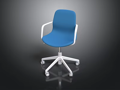 Modern Blue Upholstered Dining Chair With White Armrests And Rolling Wheels 3d model
