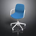 Modern Blue Upholstered Dining Chair With White Armrests And Rolling Wheels