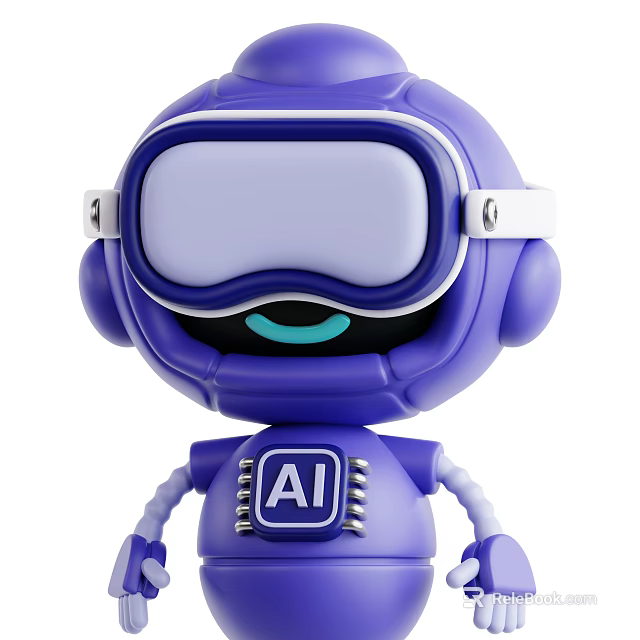 Blue Smart Robot With VR Visor And AI Logo On Chest Cute Design 3d model 