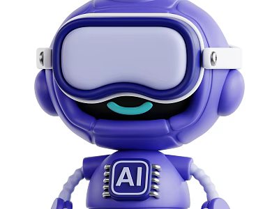 Blue Smart Robot With VR Visor And AI Logo On Chest Cute Design 3d model