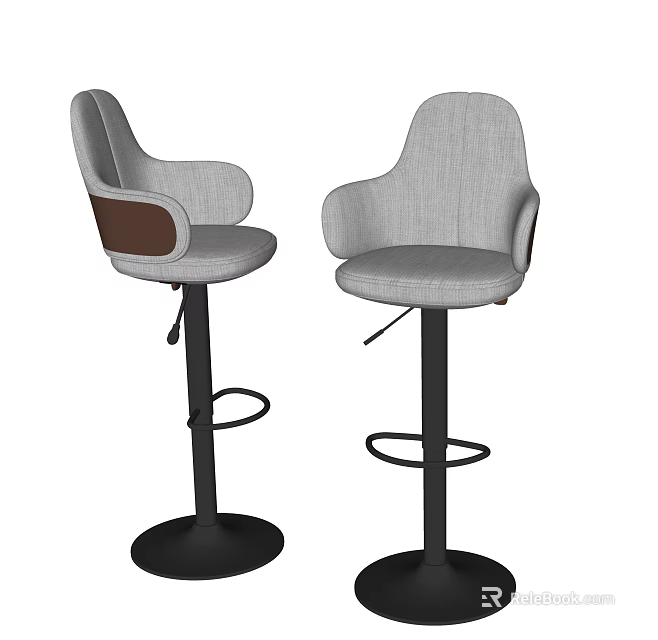 Gray Fabric Bar Stools With Arms Brown Accent Backrest And Black Base 3d model 